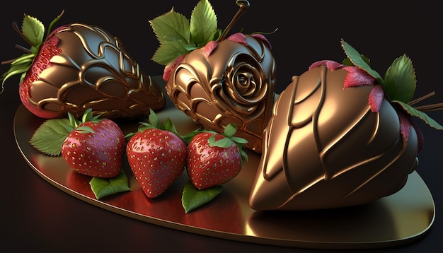 Dessert aux fraises enrobées de chocolat pour la Saint-Valentin Generative AI