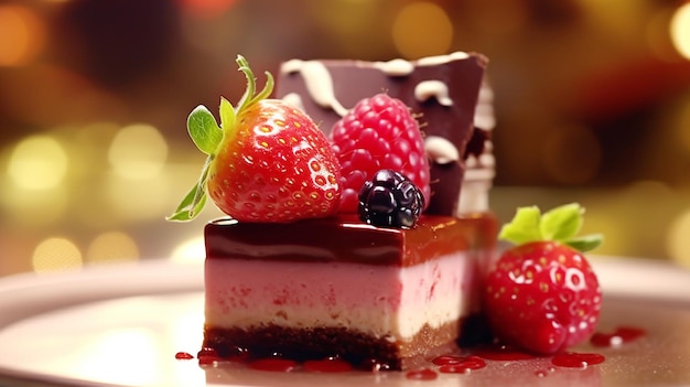 Le dessert aux fraises, le gourmet, le sucré, le chocolat, l'indulgence.