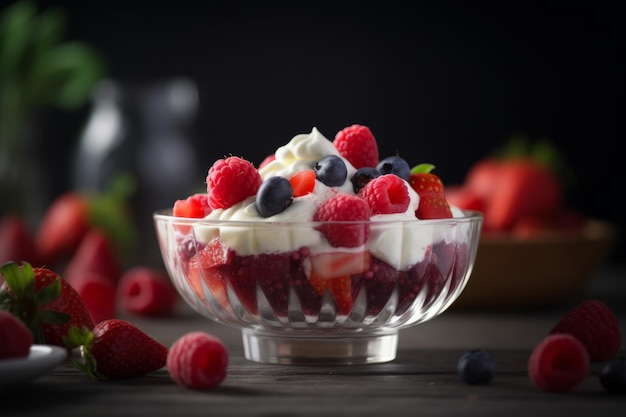 Dessert à la crème de baies Fruits alimentaires Générer AI