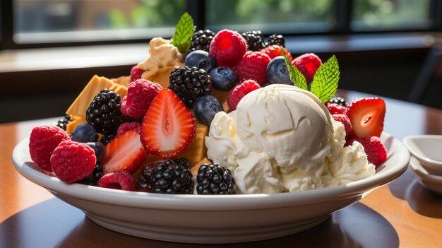 Dessert à la crème glacée avec des fruits frais