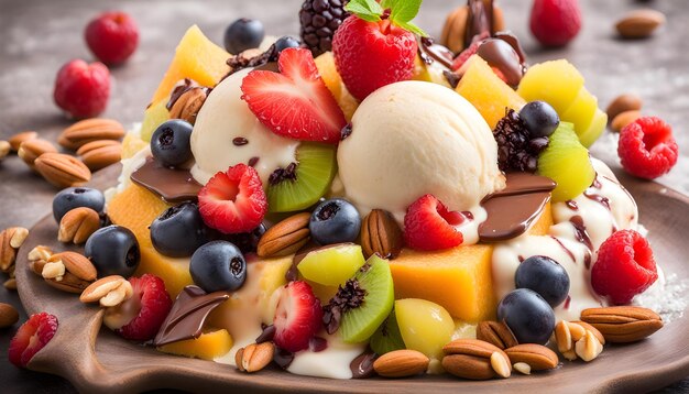 Photo un dessert avec de la crème glacée et des fruits