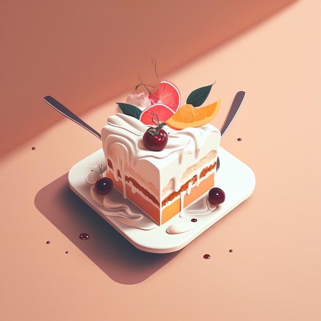 Un dessert avec un dessert fruité dessus