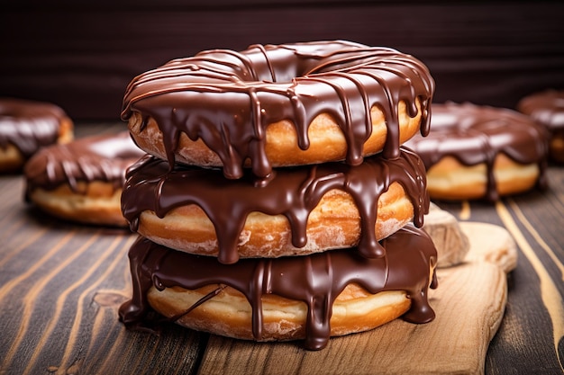 Un dessert fait maison indulgent une pile de beignets au chocolat sur du bois généré