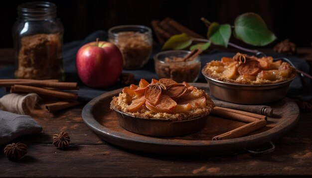 Dessert frais aux pommes fait maison sur une table en bois rustique généré par l'IA