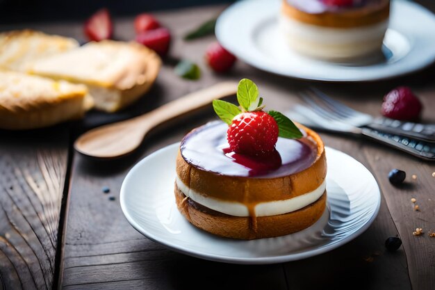 un dessert avec une fraise sur le dessus