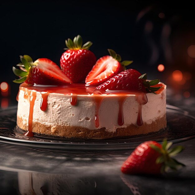 Un dessert avec des fraises et de la crème dessus