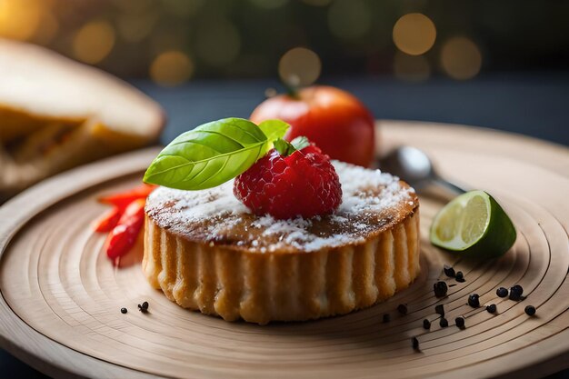 Photo un dessert avec des fraises et une fraise sur le dessus.