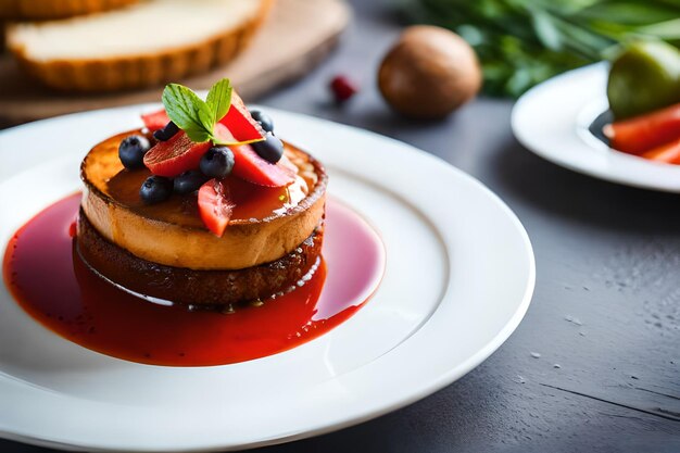 Un dessert avec des fruits dessus