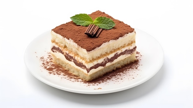 Dessert gâteau tiramisu classique isolé sur fond blanc