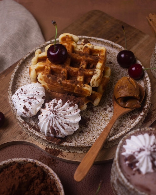 dessert gaufres françaises et chocolat