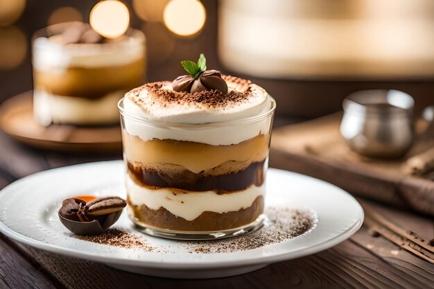 un dessert avec un glaçage au chocolat et à la vanille