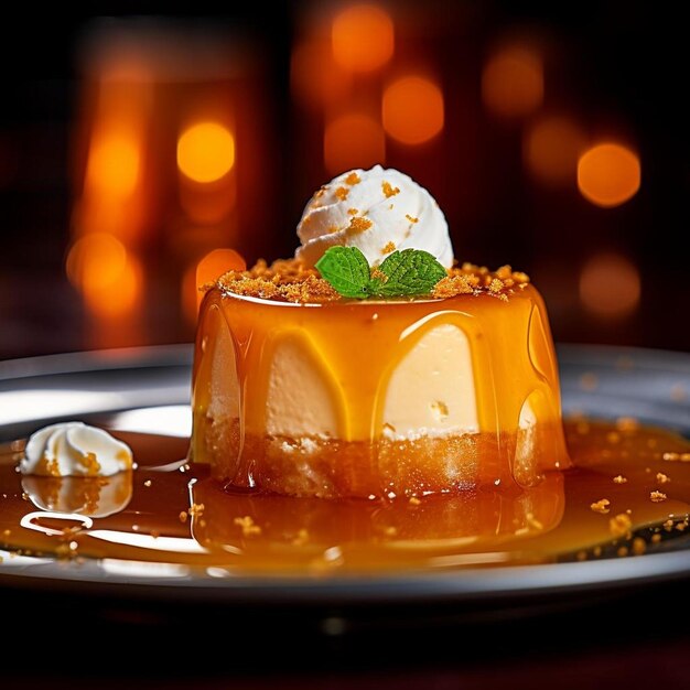 un dessert avec de la glace et une boule de glace dessus.