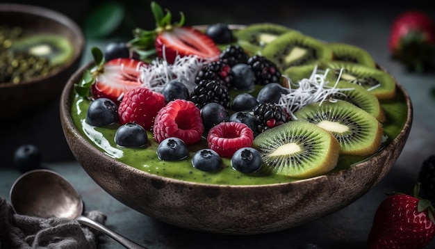 Dessert gourmand au bol de framboises fraîches pour une alimentation saine généré par l'IA