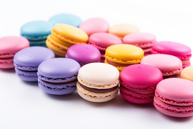 Dessert macarons colorés sur fond blanc