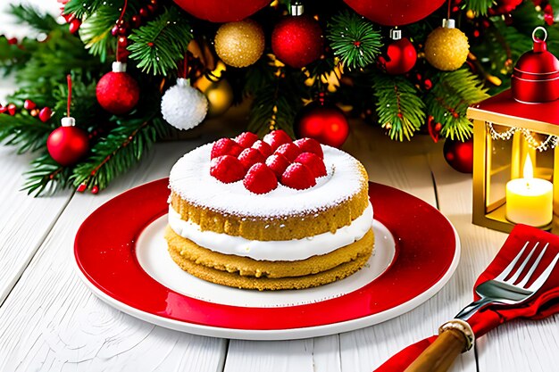 Dessert maison de Noël et décoration de Noël sur table en bois blanc