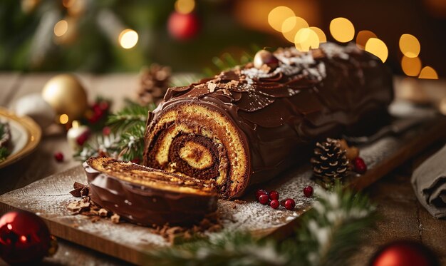 Le dessert de Noël est une délicieuse pâtisserie au cacao et au chocolat.