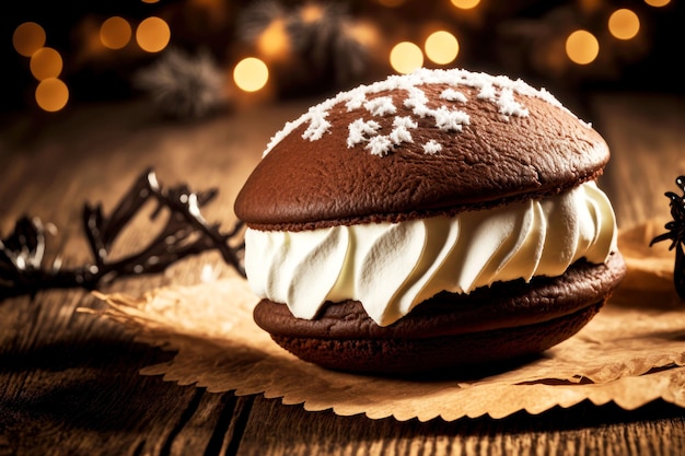 Dessert de Noël festif sous forme de whoopie pie à la crème blanche et au chocolat