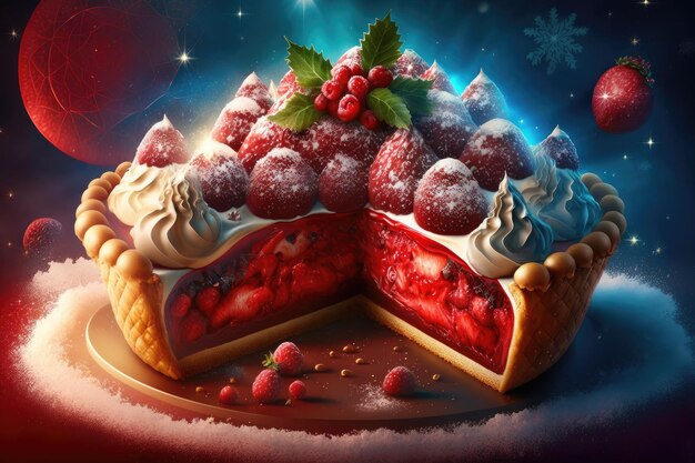 Dessert de Noël Tarte aux baies de fraises avec de la crème et des baies gâteau de velours rouge créé avec generativ