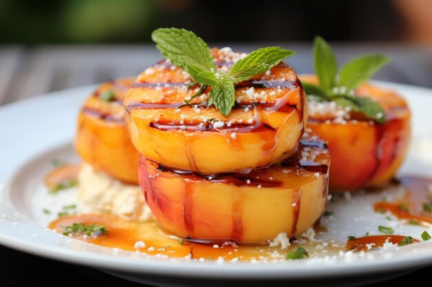 Le dessert à la pêche grillée est la meilleure photo de barbecue.