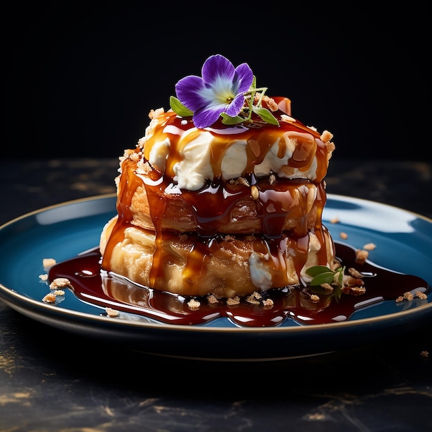 Un dessert savoureux avec du caramel