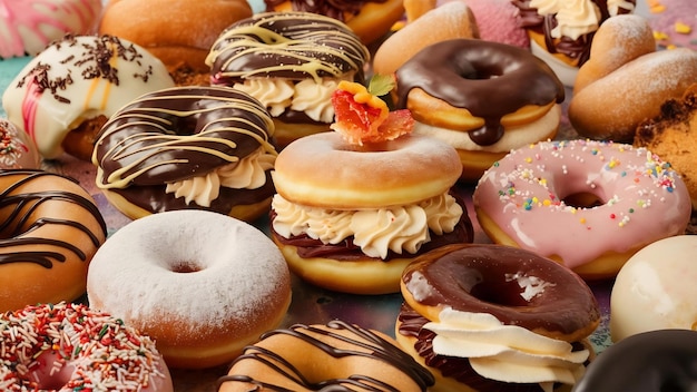 Un dessert sucré avec beaucoup de beignets.