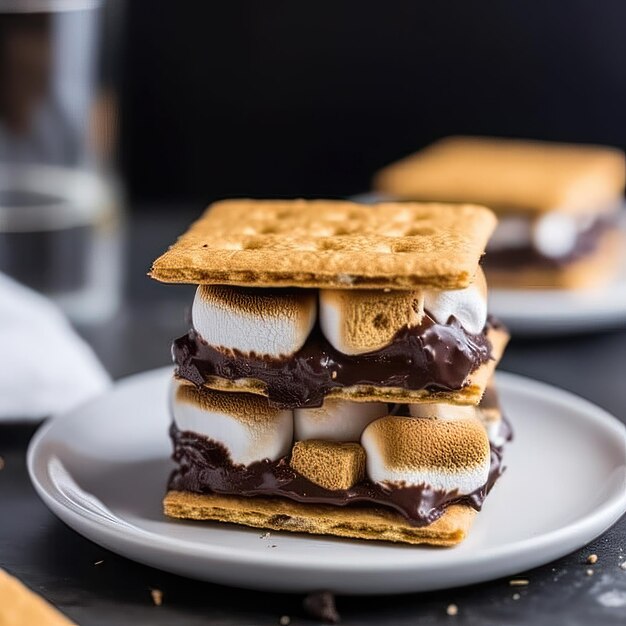 Dessert sucré généré par l'IA avec du chocolat et des guimauves Mise au point sélective