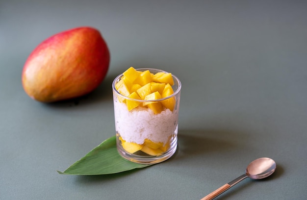 Dessert thaï à la mangue et riz gluant et lait de coco