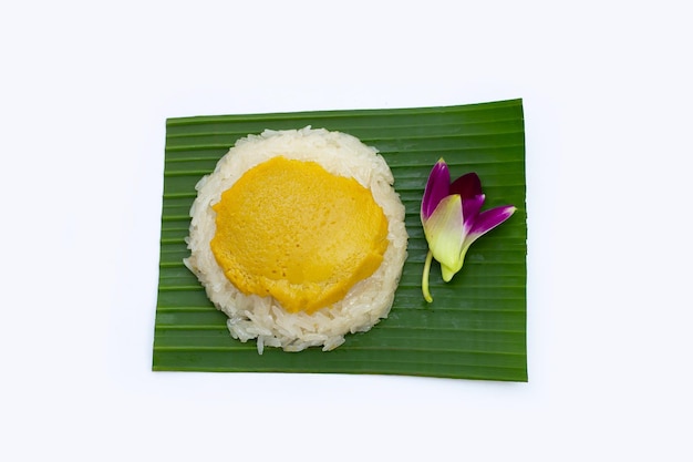 Dessert thaïlandais Riz gluant sucré avec crème aux œufs