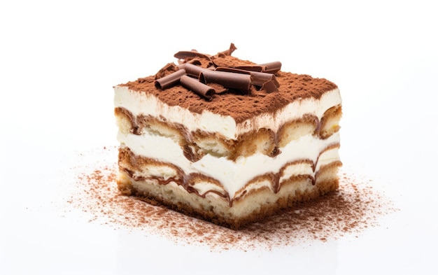 Un dessert de tiramisu crémeux sur fond blanc