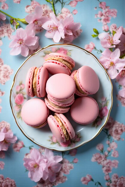 Des desserts à l'amande dans un style barbecue folklorique floral rose et bleu pastel