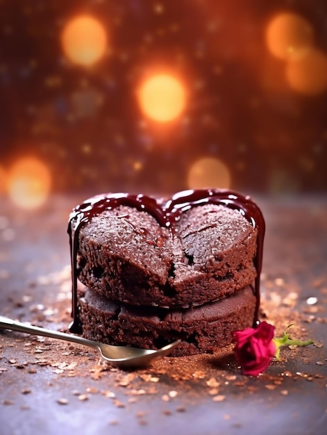Desserts cacke coeur rouge sur fond en bois dessert pour le petit déjeuner sur Valentines Da Generative AI