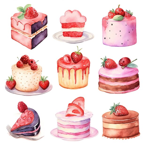 Des desserts à la fraise illustrations jeu de clip art