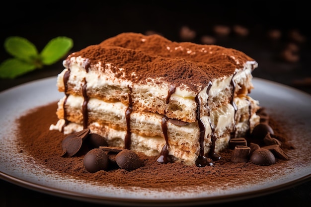 Desserts italiens de tiramisu avec de la poudre de cacao