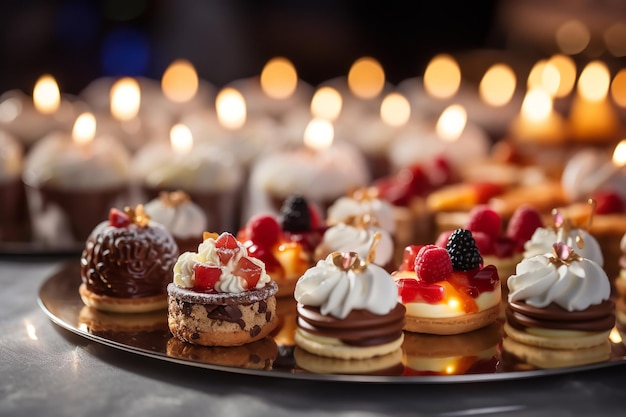 Desserts miniatures magnifiquement arrangés lors d’un mariage