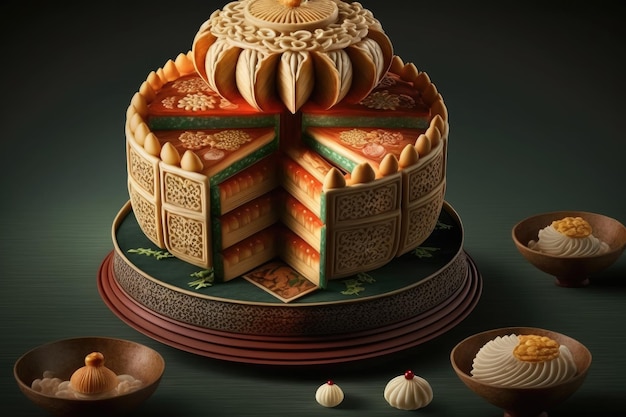 Desserts orientaux traditionnels sous forme de gâteau shu de vacances créé avec ai générative