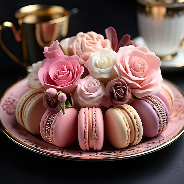 Desserts roses exquis sur une table luxueuse