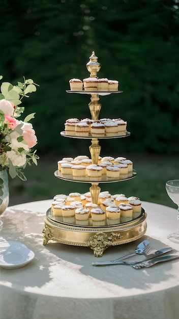 Des desserts de service alimentaire de luxe lors d'une célébration de mariage de style classique papier peint mobile vertical
