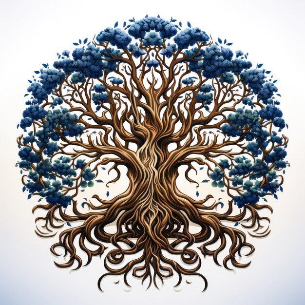 Photo dessin 3d de l'arbre de vie dans la mythologie du monde antique de grandes racines fortes