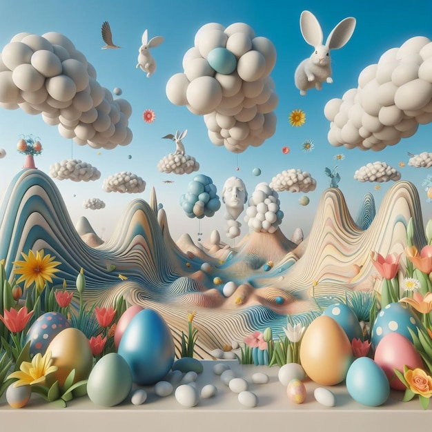 Ce dessin 3D est créé pour un heureux lundi de Pâques