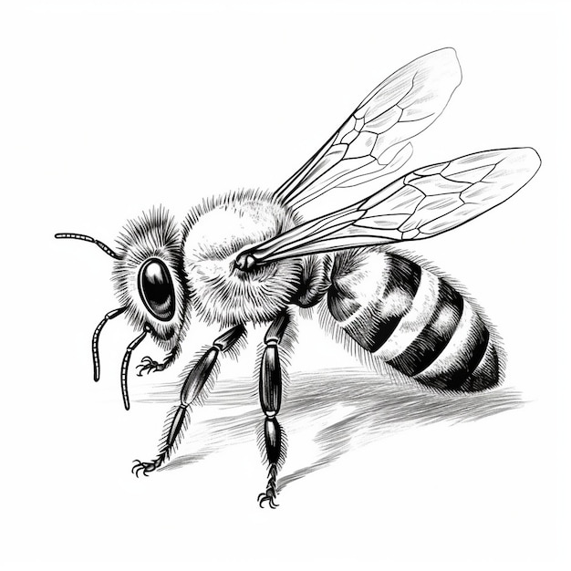 un dessin d'une abeille avec une abeille dessus