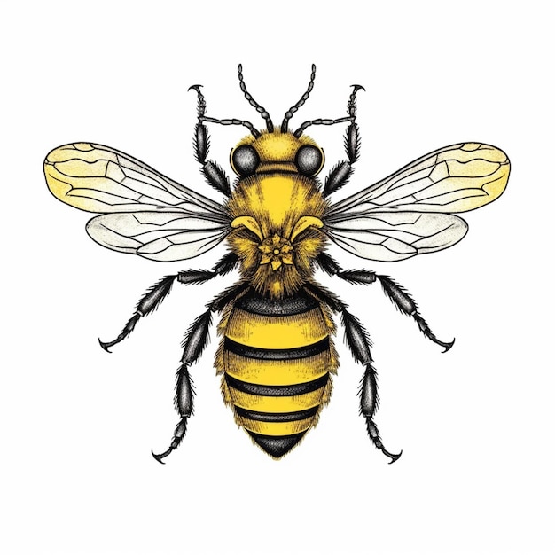 un dessin d'une abeille avec une bande jaune et noire sur son corps ai génératif