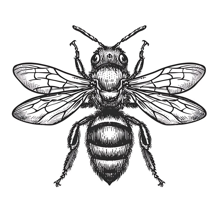 Photo un dessin d'une abeille avec un contour noir et le mot abeille dessus