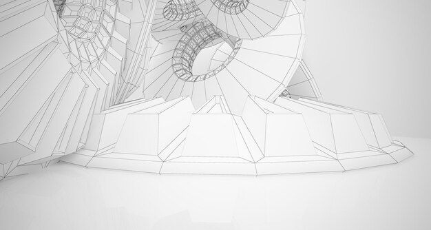 Dessin abstrait arrière-plan architectural Intérieur blanc avec disques et éclairage au néon 3D