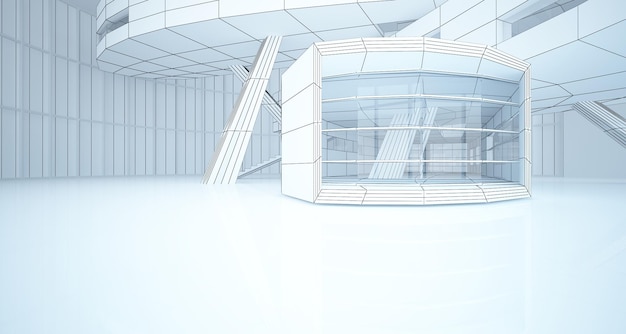 Dessin abstrait blanc intérieur espace public à plusieurs niveaux avec fenêtre Polygon noir dessin 3D