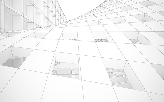 Photo dessin abstrait espace public intérieur blanc à plusieurs niveaux avec illustration et rendu 3d de fenêtre