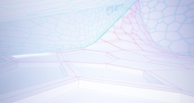 Dessin abstrait intérieur paramétrique blanc avec fenêtre Dessin coloré polygone Illustration 3D