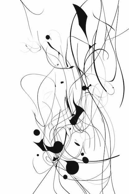 dessin abstrait de lignes et de formes en noir et blanc sur un fond blanc