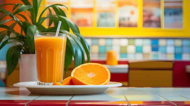 Dessin d'affiche rétro d'une orange dans un restaurant de Floride