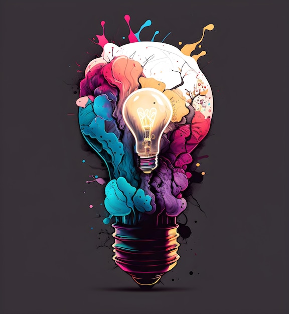 Un dessin d'une ampoule avec le mot cerveau dessus