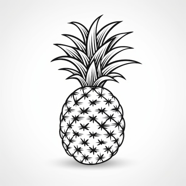 Photo dessin d'ananas noir et blanc audacieux avec un dessin de caractère distinctif